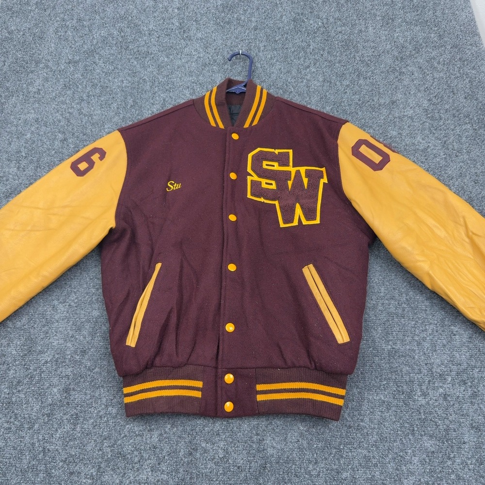 Vintage South Windsor Football Rennoc Varsity Jacket Mens S Maroon Wool Leather
